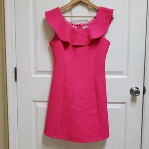 She+Sky Womens Dress Sz M Pink Waffle Knit Sleeveless Ruffle Zip Lined